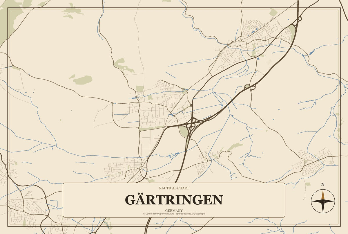 Gärtringen, Germany City Map Aluminum Sign in Heritage Nautical style