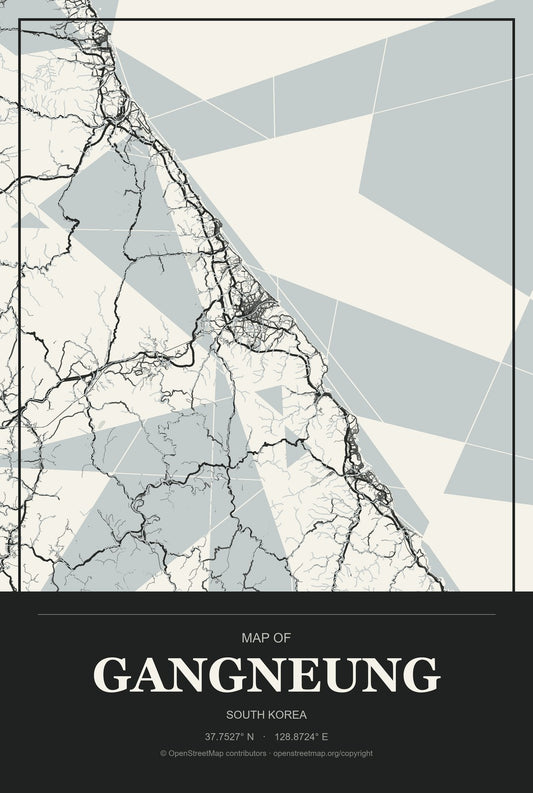 Gangneung, South Korea City Map Aluminum Sign in Museum Plaque style