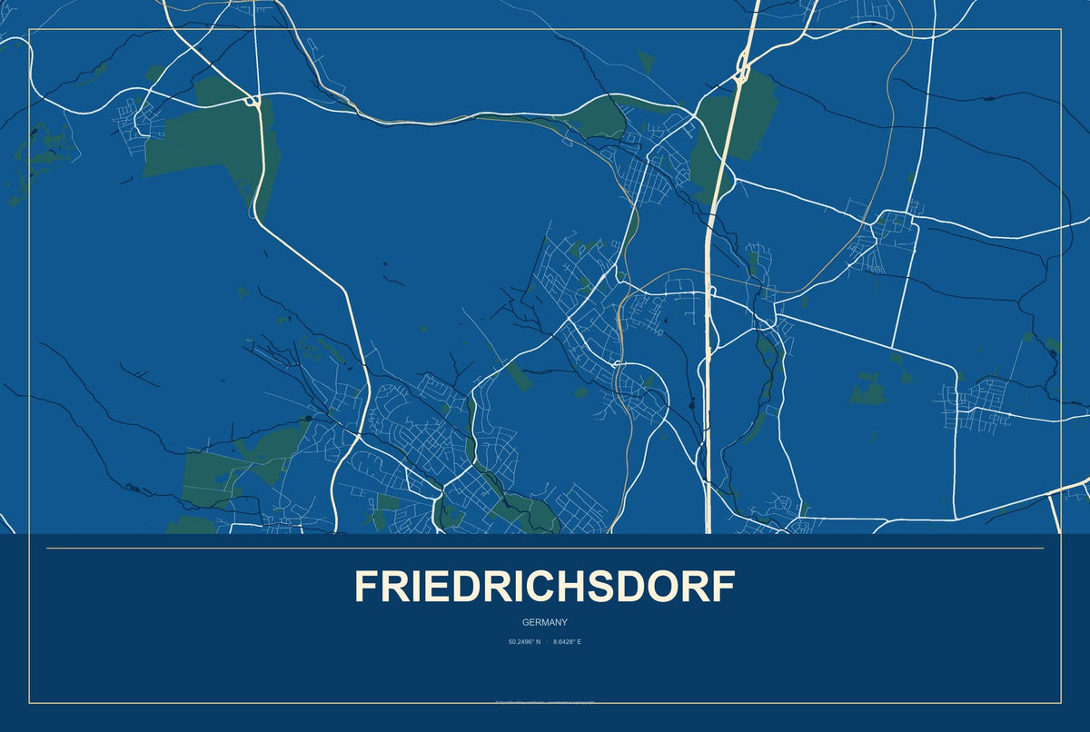 Friedrichsdorf, Germany City Map Aluminum Sign in Harbor Cobalt style