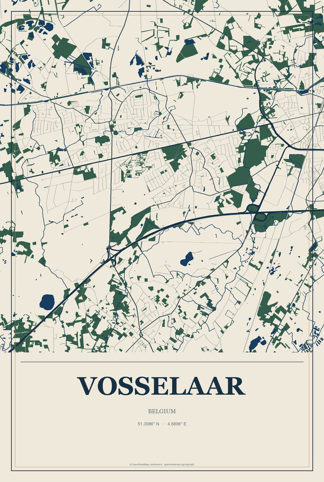 Vosselaar, Belgium City Map Aluminum Sign in Coastal Cutout style