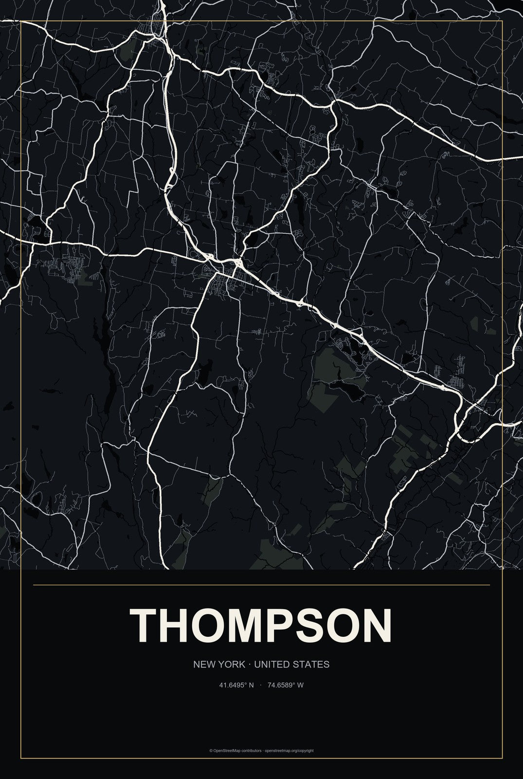 Thompson, New York City Map Aluminum Sign in Metropolitan Noir style