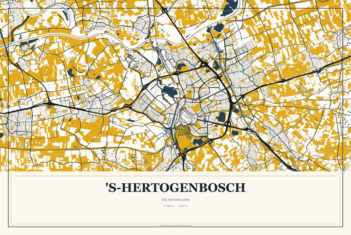 's-Hertogenbosch, The Netherlands City Map Aluminum Sign in Citrine Modern style