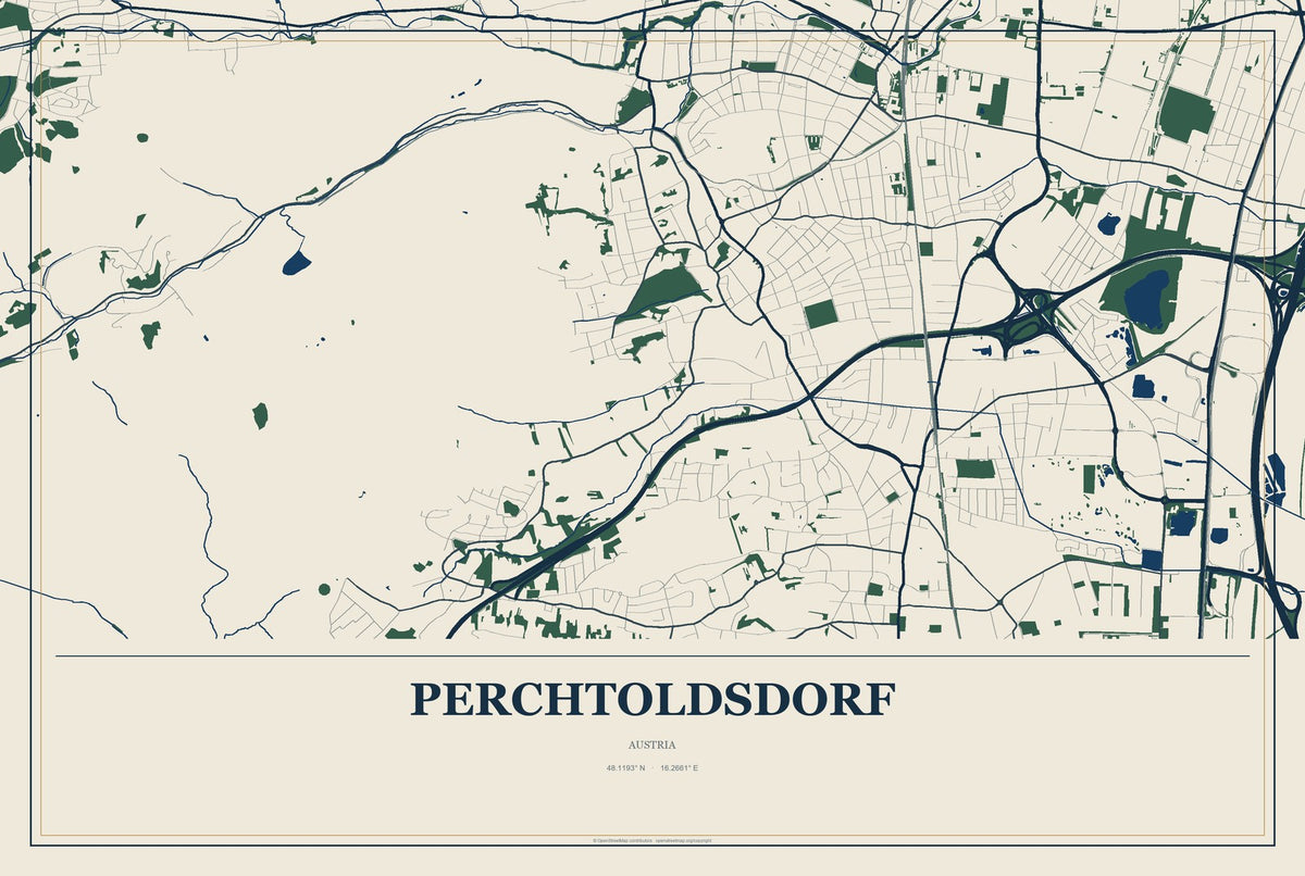 Perchtoldsdorf, Austria City Map Aluminum Sign in Coastal Cutout style