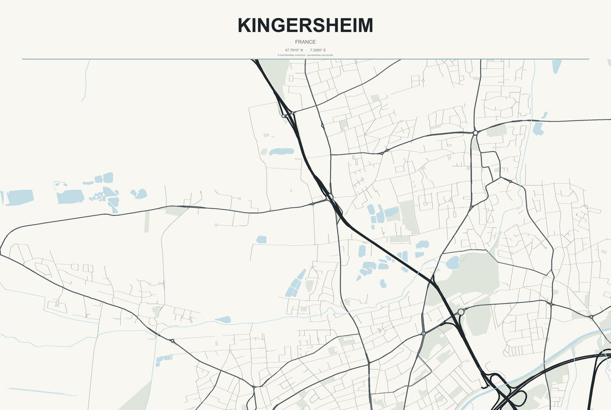 Kingersheim, France City Map Aluminum Sign in Headline Atlas style