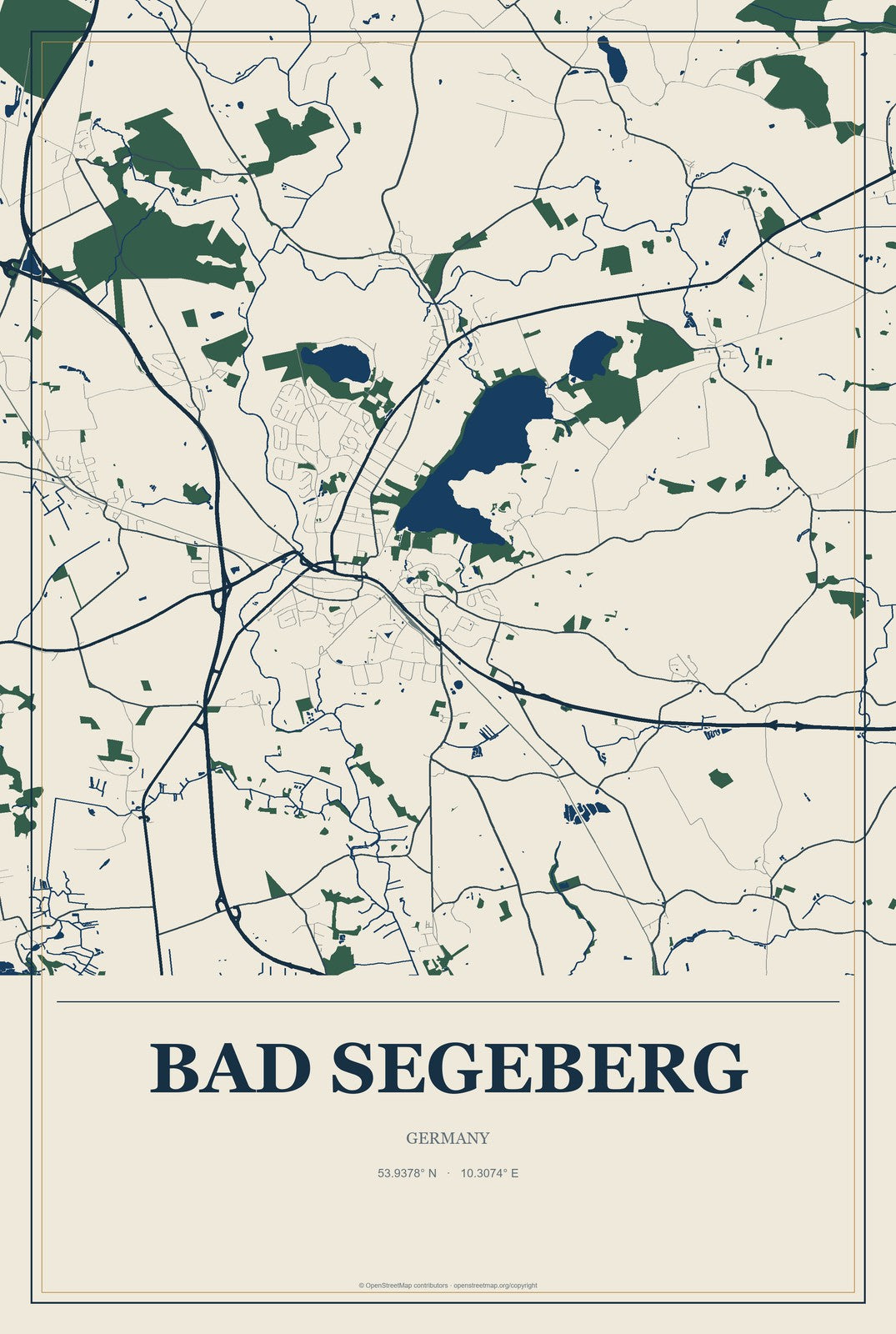 Bad Segeberg, Germany City Map Aluminum Sign in Coastal Cutout style