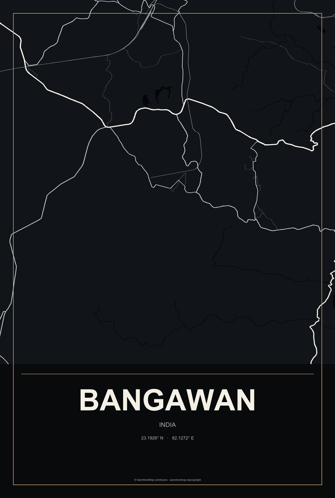 Bangawan, India City Map Aluminum Sign in Metropolitan Noir style