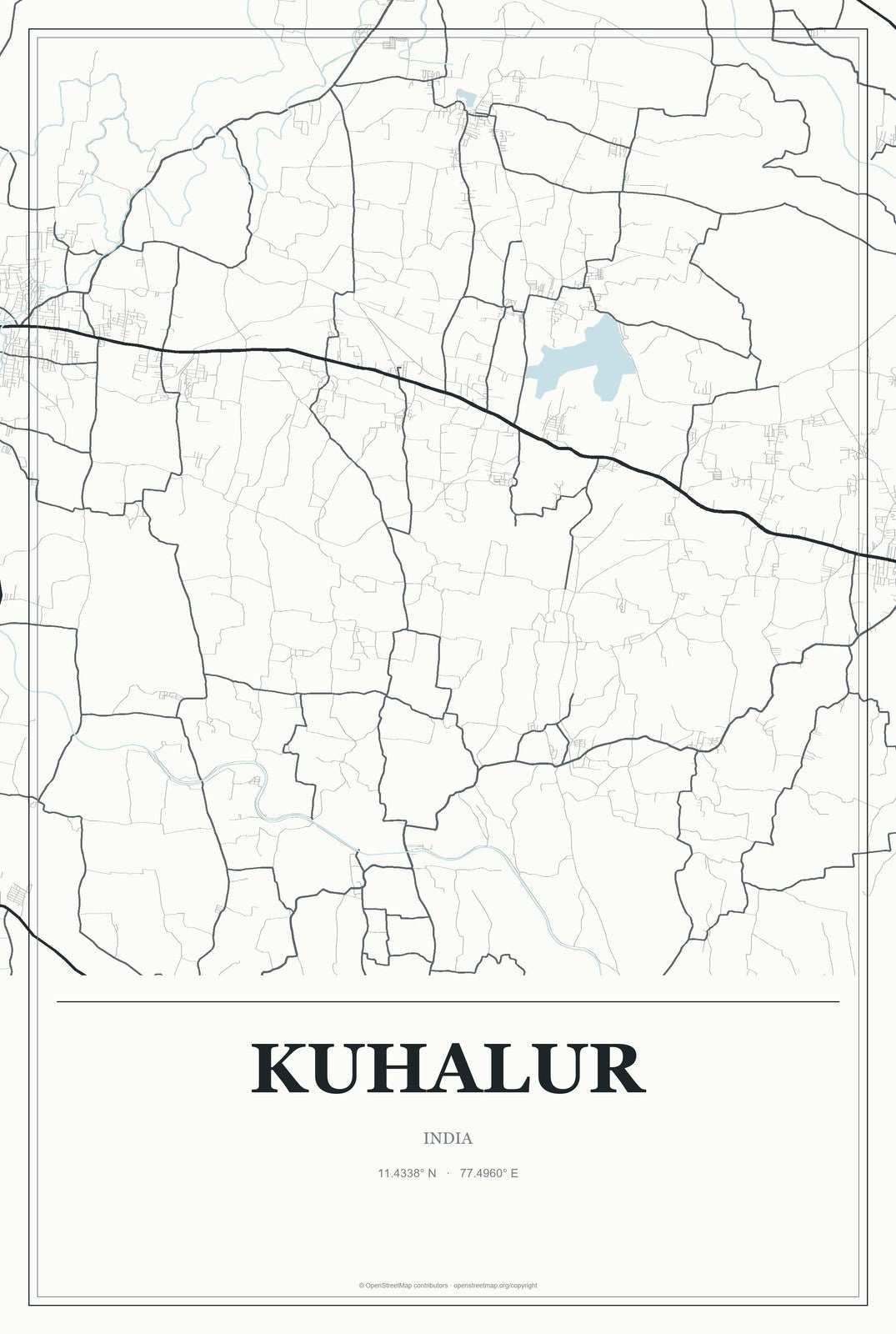 Kuhalur, India City Map Aluminum Sign in Gallery Air style