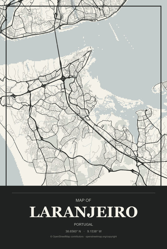 Laranjeiro, Faro, Portugal City Map Aluminum Sign in Museum Plaque style