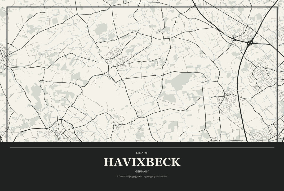 Havixbeck, Germany City Map Aluminum Sign in Museum Plaque style