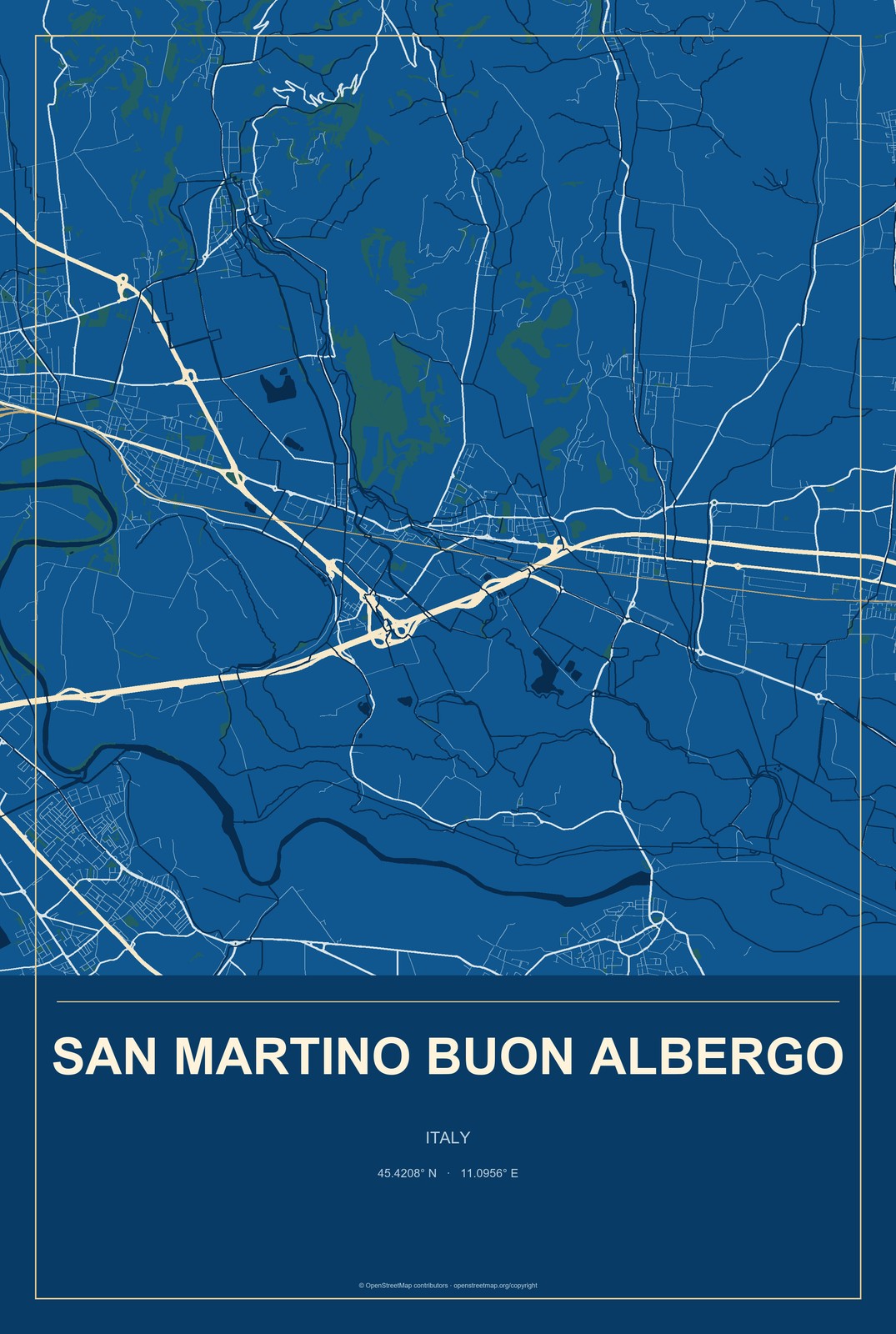 San Martino Buon Albergo, Italy City Map Aluminum Sign in Harbor Cobalt style