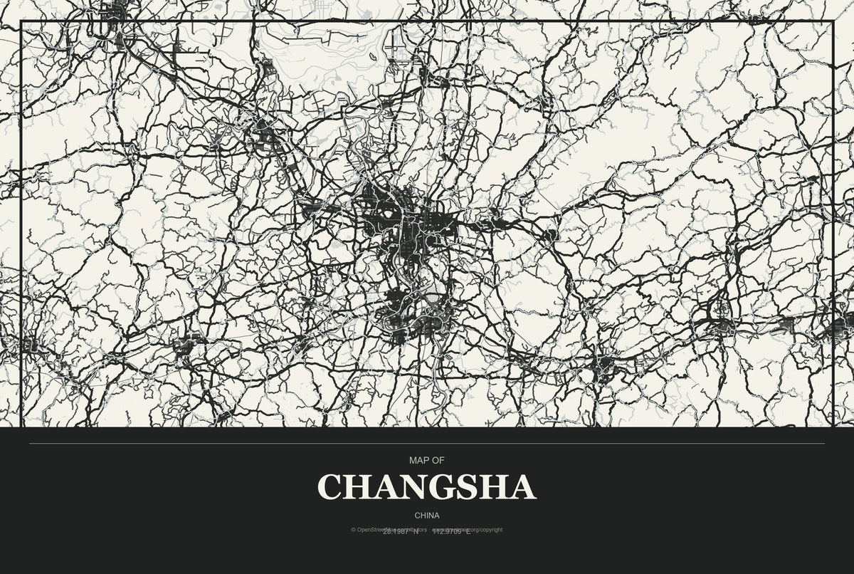 Changsha, Hunan, China City Map Aluminum Sign in Museum Plaque style