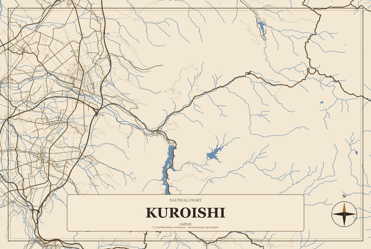 Kuroishi, Japan City Map Aluminum Sign in Heritage Nautical style