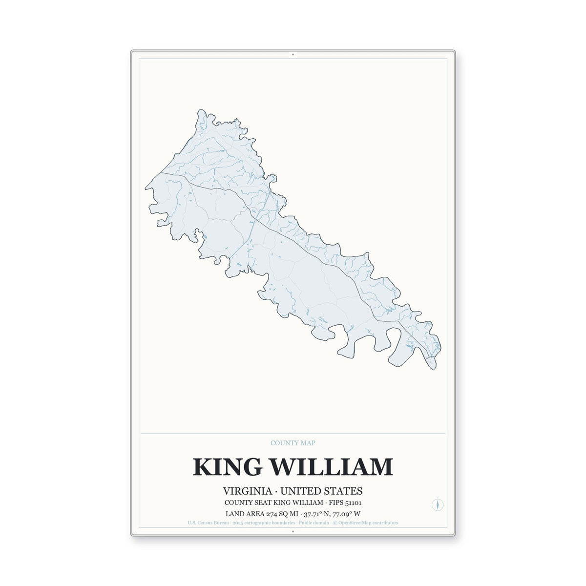 King William County, Virginia Map Aluminum Sign in Gallery Air style
