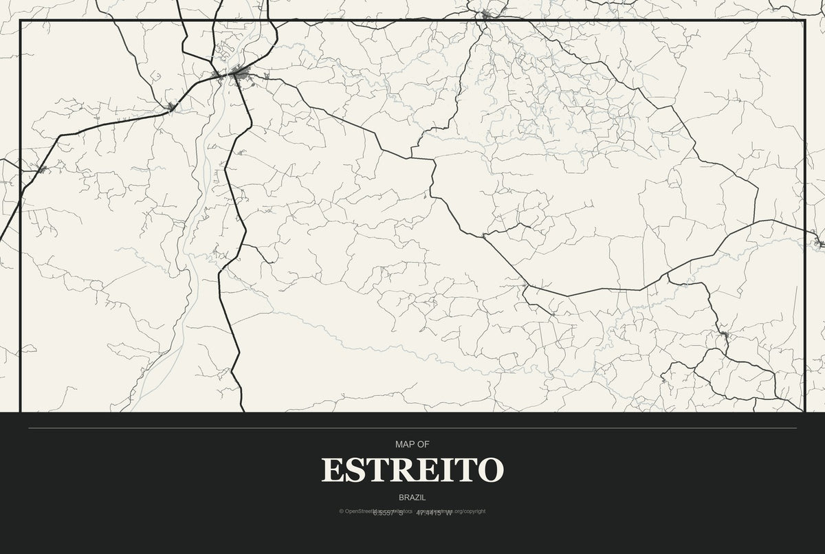 Estreito, Brazil City Map Aluminum Sign in Museum Plaque style