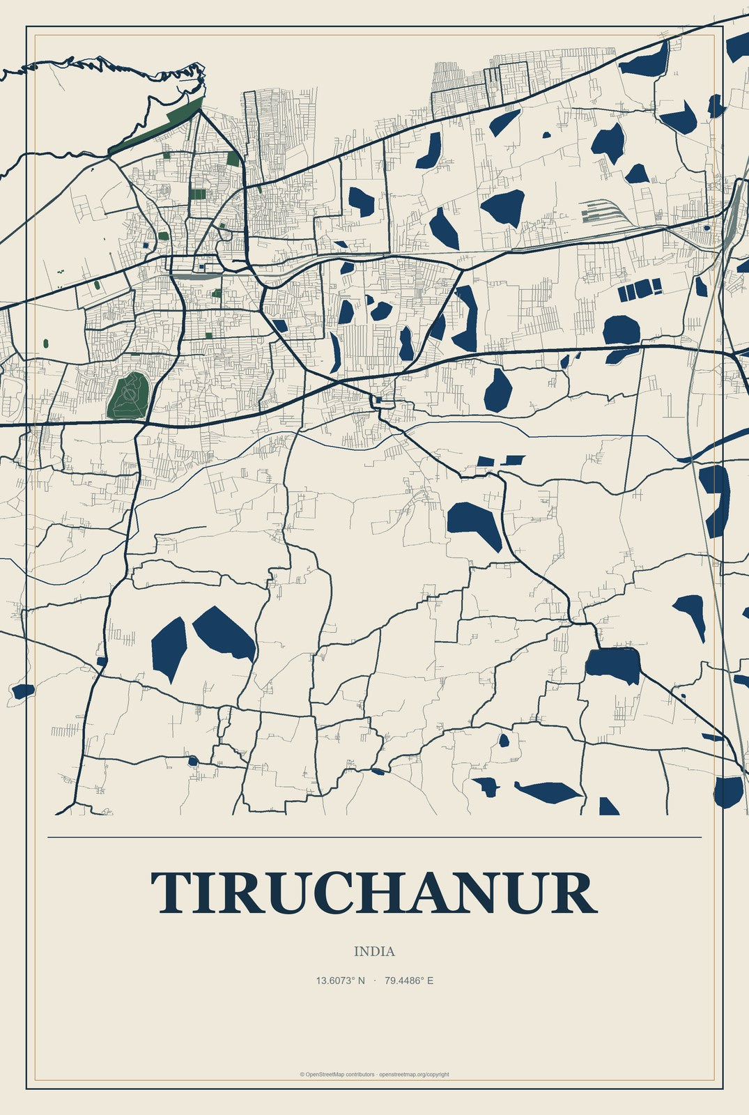 Tiruchanur, India City Map Aluminum Sign in Coastal Cutout style