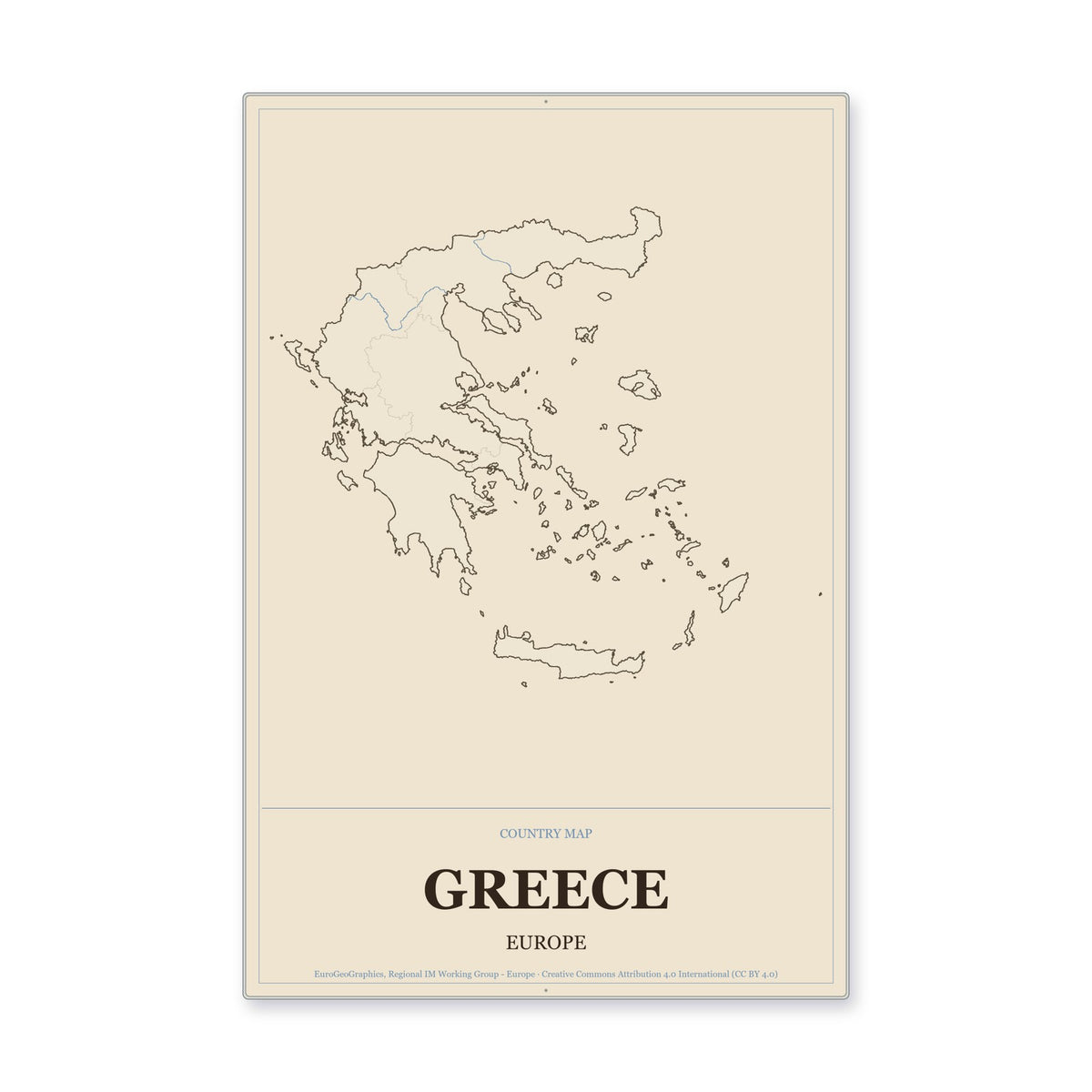 Greece Country Map Aluminum Sign in Heritage Nautical style