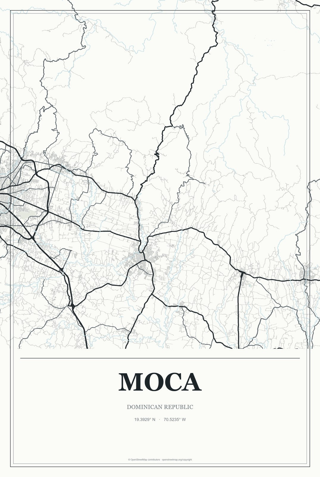 Moca, Dominican Republic City Map Aluminum Sign in Gallery Air style