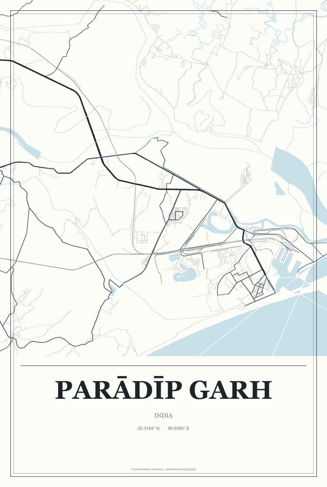 Parādīp Garh, India City Map Aluminum Sign in Gallery Air style