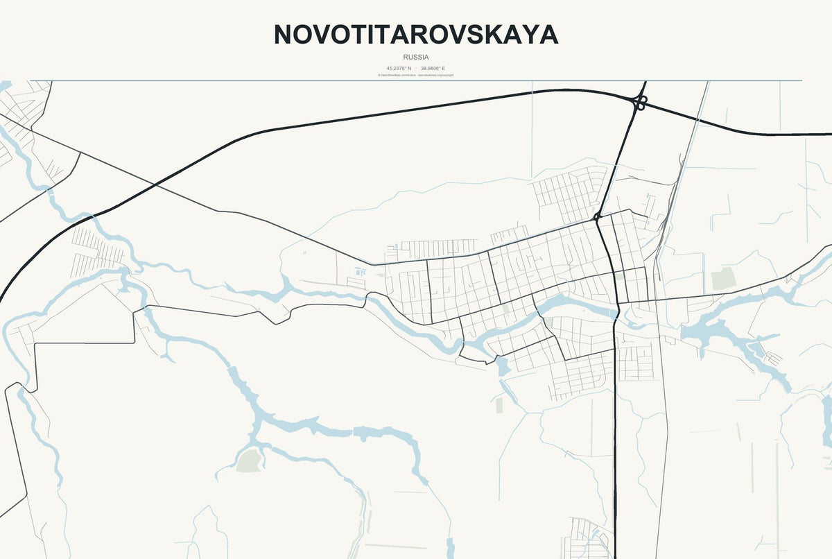 Novotitarovskaya, Russia City Map Aluminum Sign in Headline Atlas style