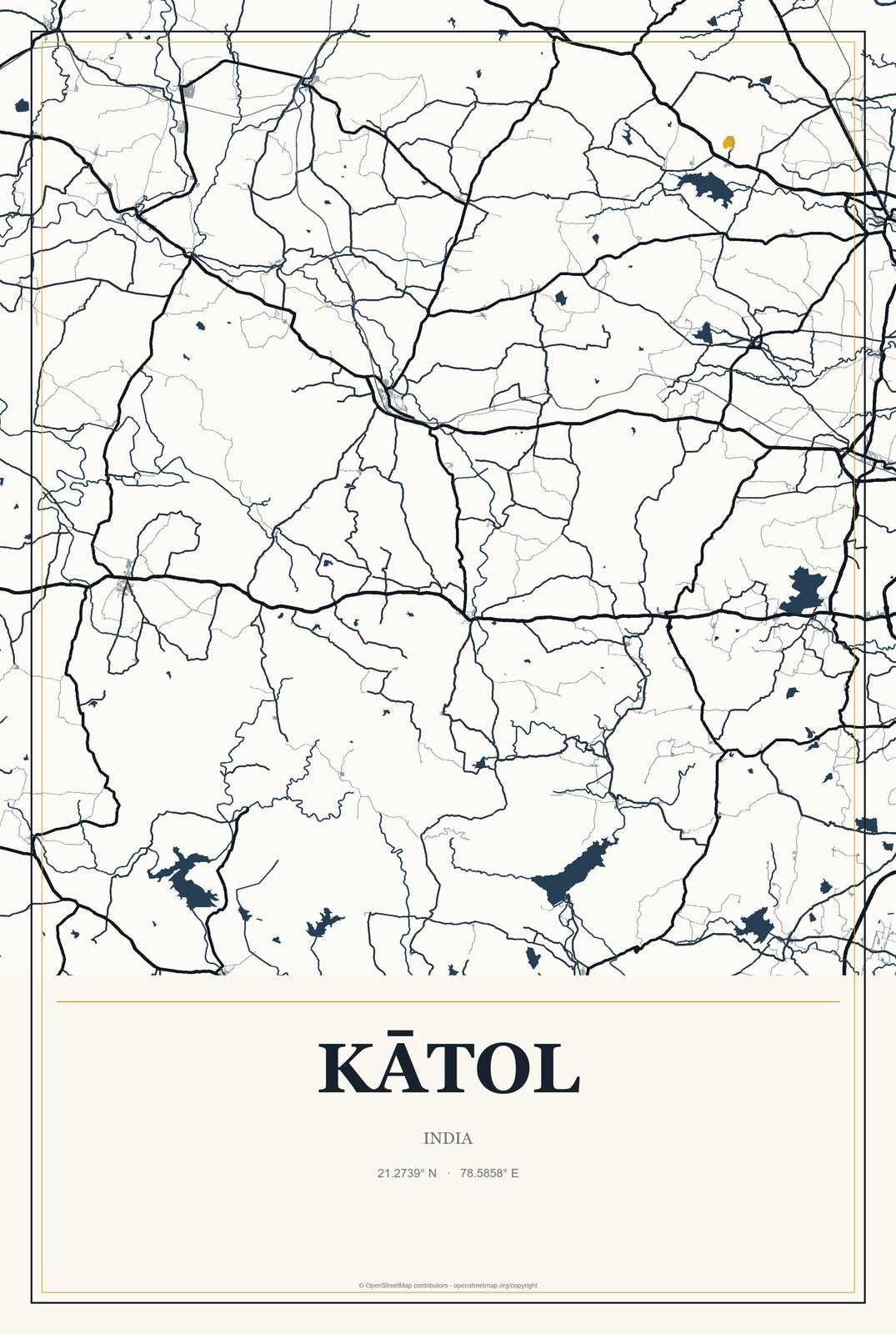 Kātol, India City Map Aluminum Sign in Citrine Modern style