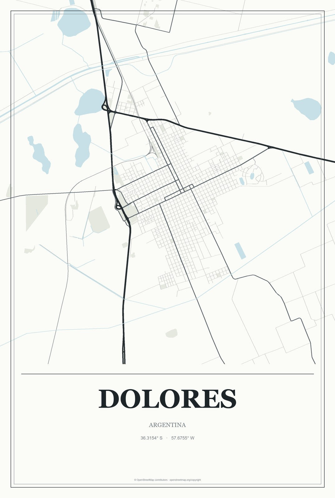 Dolores, Argentina City Map Aluminum Sign in Gallery Air style