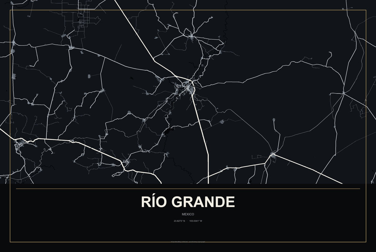 Río Grande, Zacatecas, Mexico City Map Aluminum Sign in Metropolitan Noir style