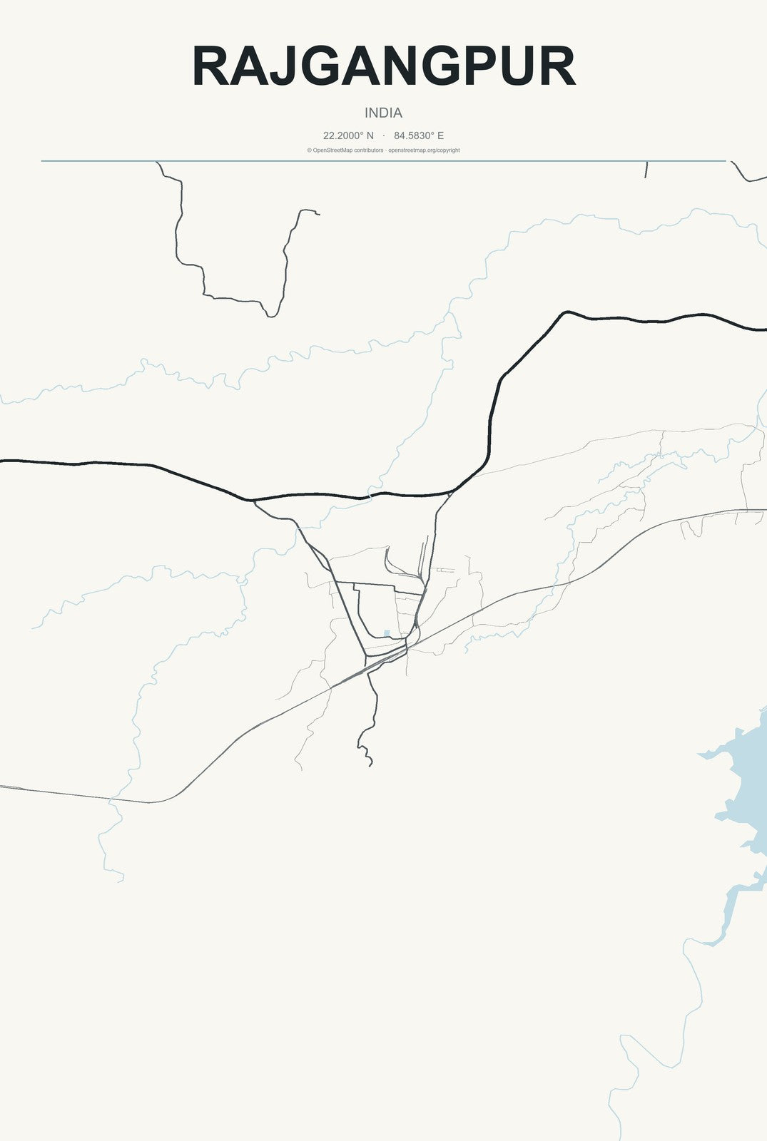 Rajgangpur, India City Map Aluminum Sign in Headline Atlas style