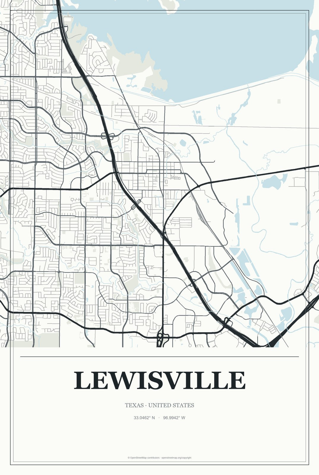 Lewisville, Texas City Map Aluminum Sign in Gallery Air style