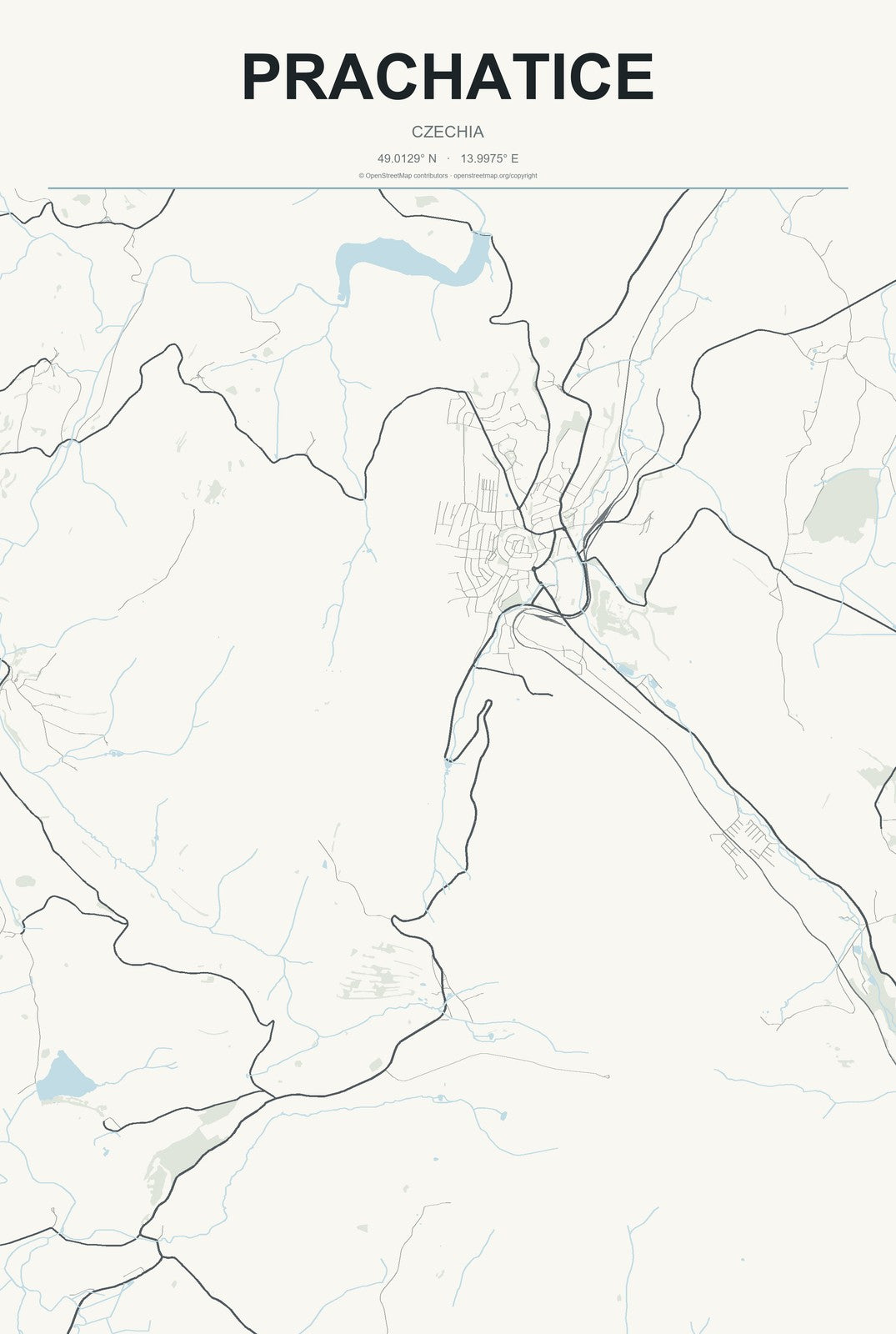 Prachatice, Czechia City Map Aluminum Sign in Headline Atlas style