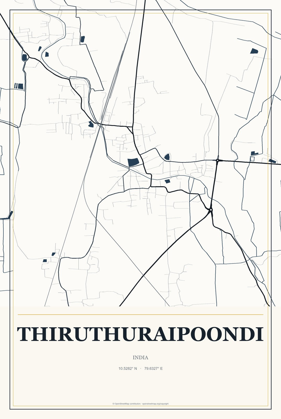 Thiruthuraipoondi, India City Map Aluminum Sign in Citrine Modern style
