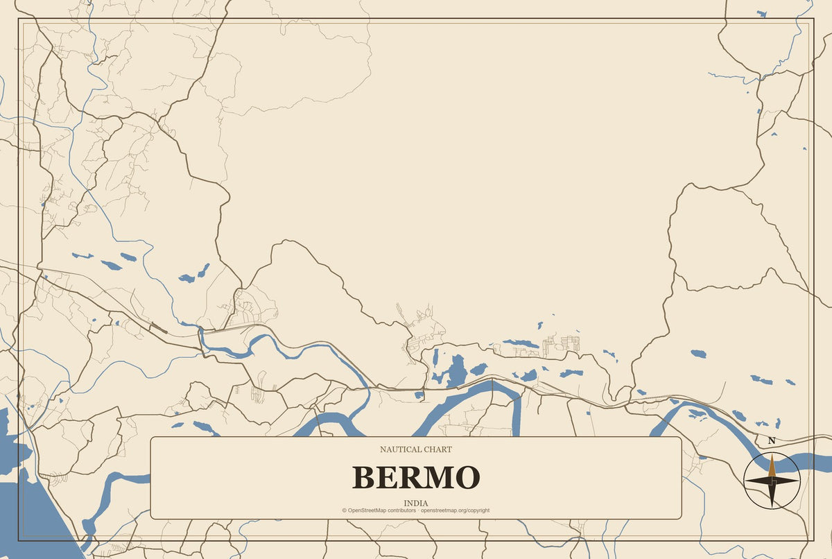 Bermo, India City Map Aluminum Sign in Heritage Nautical style