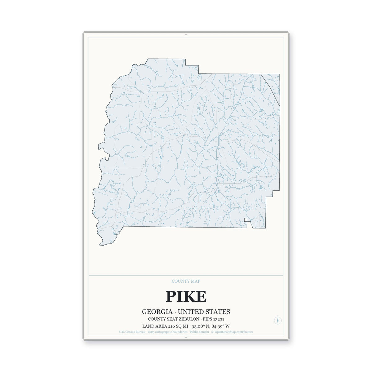 Pike County, Georgia Map Aluminum Sign in Gallery Air style