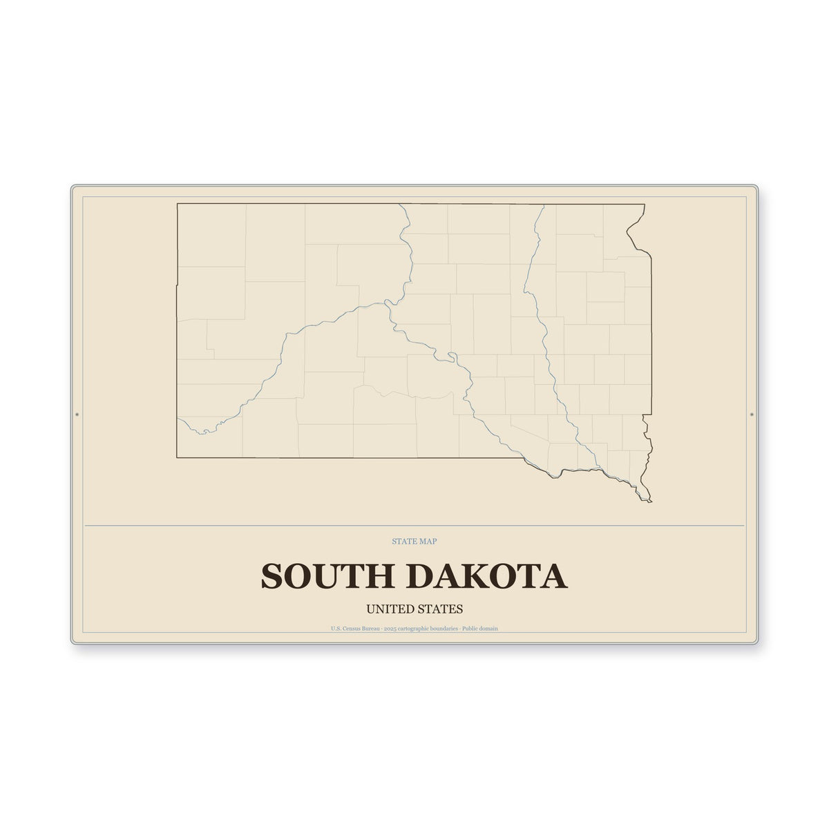 South Dakota state map aluminum sign in Heritage Nautical style