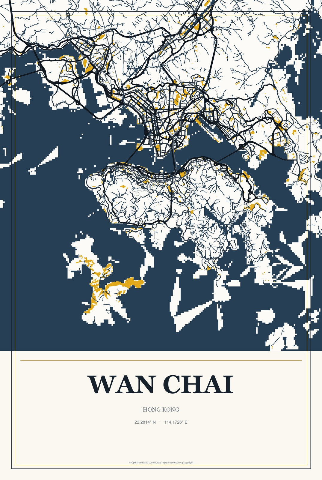 Wan Chai, Hong Kong City Map Aluminum Sign in Citrine Modern style