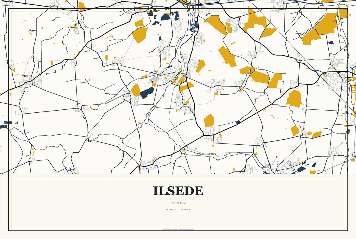 Ilsede, Germany City Map Aluminum Sign in Citrine Modern style