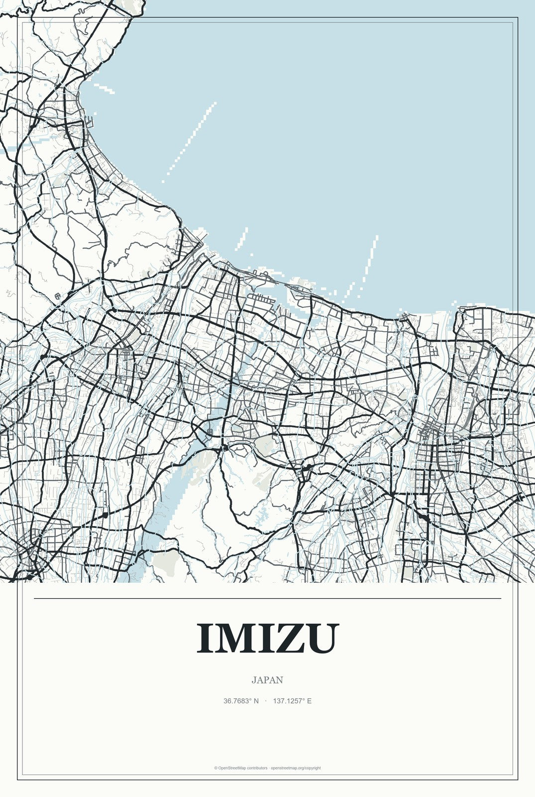 Imizu, Japan City Map Aluminum Sign in Gallery Air style