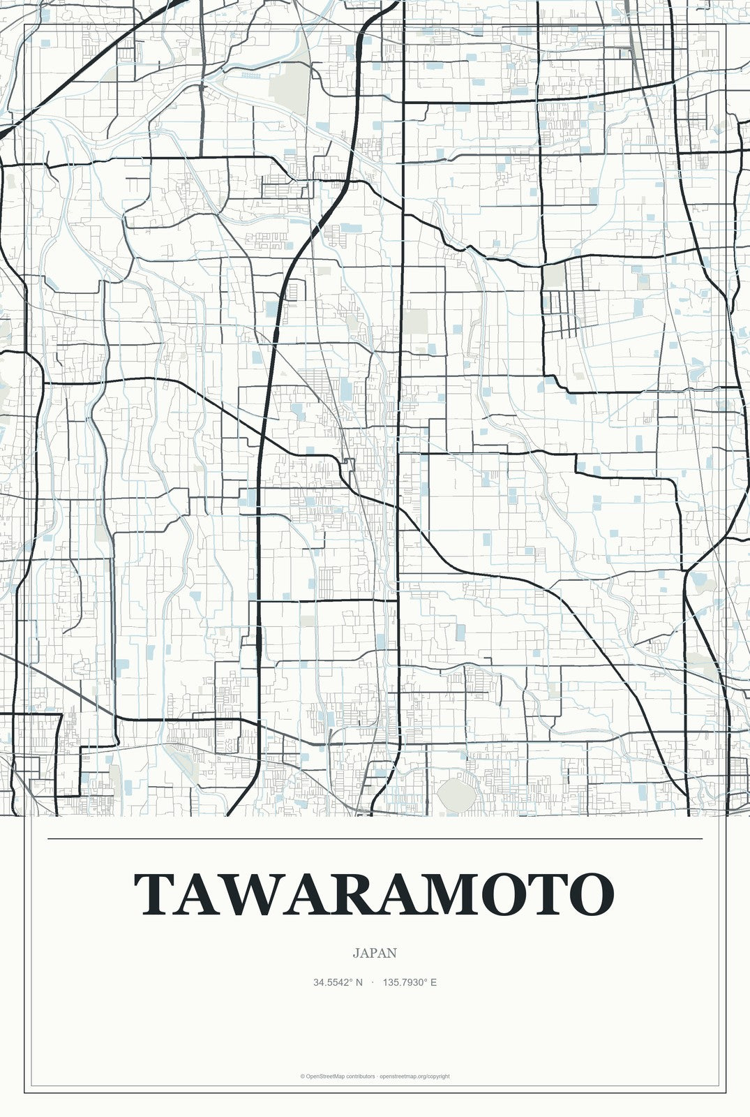 Tawaramoto, Japan City Map Aluminum Sign in Gallery Air style