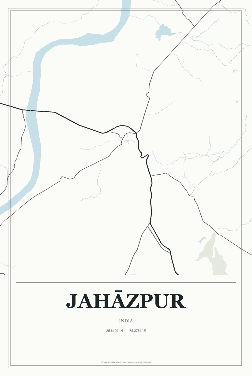Jahāzpur, India City Map Aluminum Sign in Gallery Air style