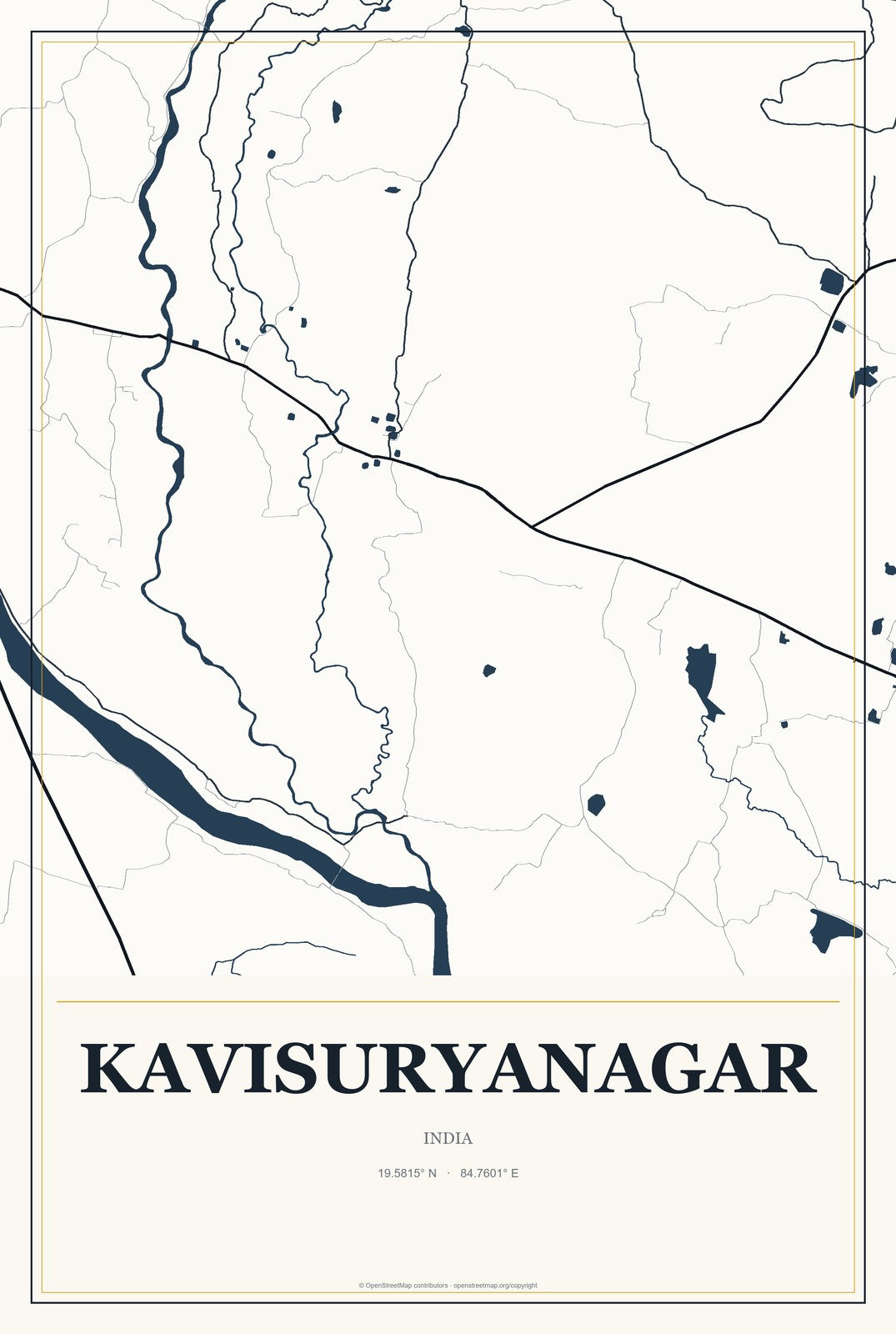 Kavisuryanagar, India City Map Aluminum Sign in Citrine Modern style
