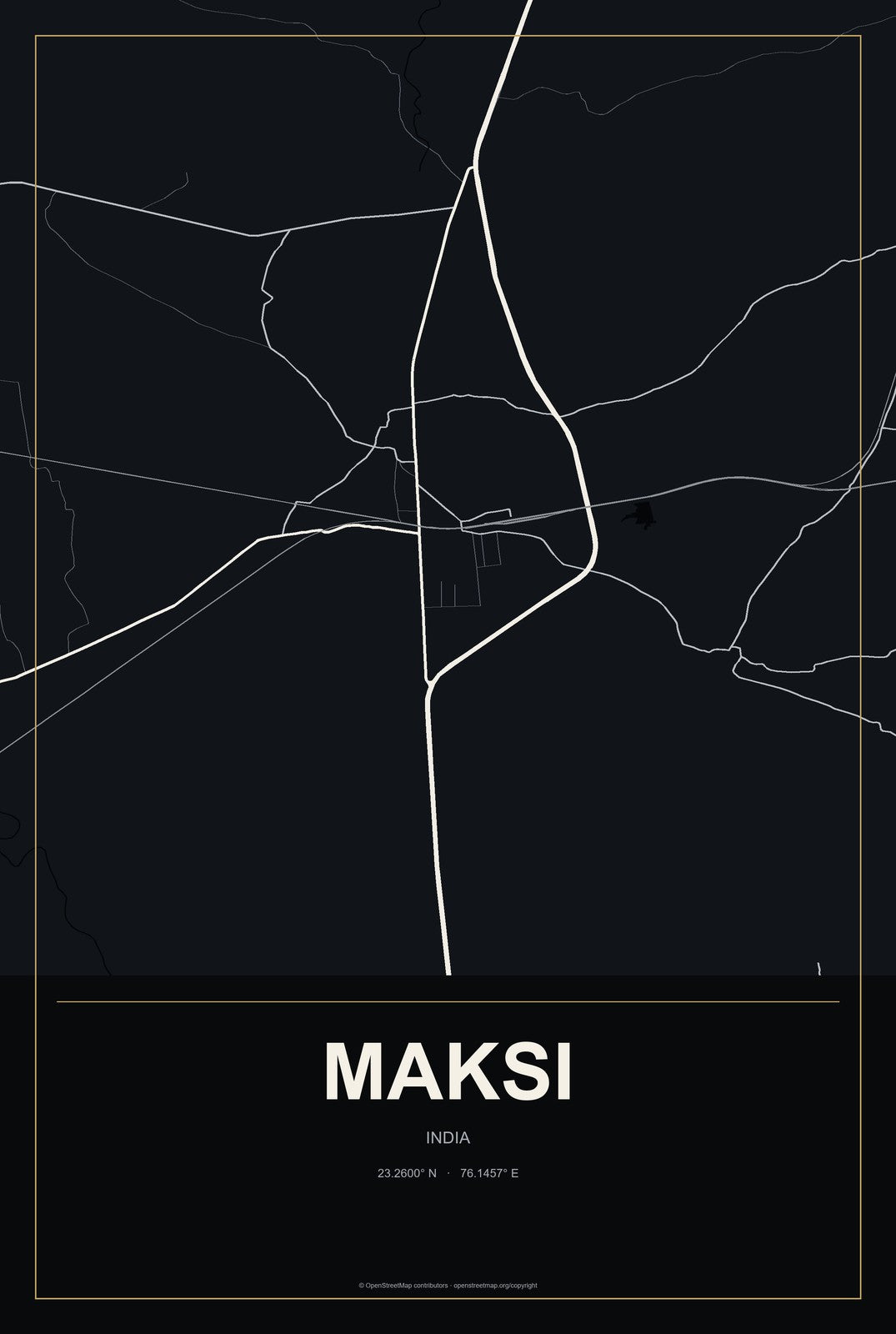 Maksi, India City Map Aluminum Sign in Metropolitan Noir style