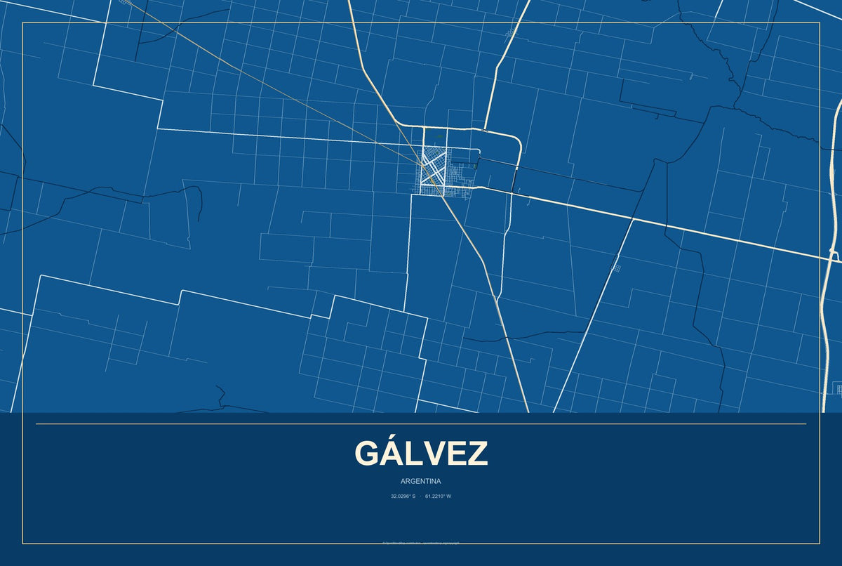 Gálvez, Argentina City Map Aluminum Sign in Harbor Cobalt style