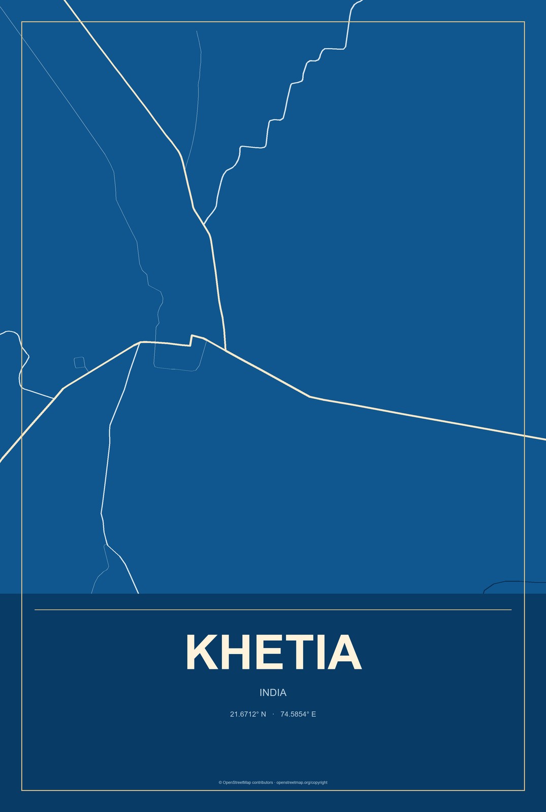 Khetia, India City Map Aluminum Sign in Harbor Cobalt style