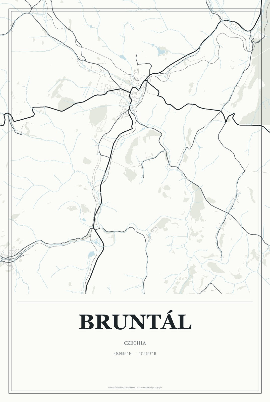 Bruntál, Czechia City Map Aluminum Sign in Gallery Air style