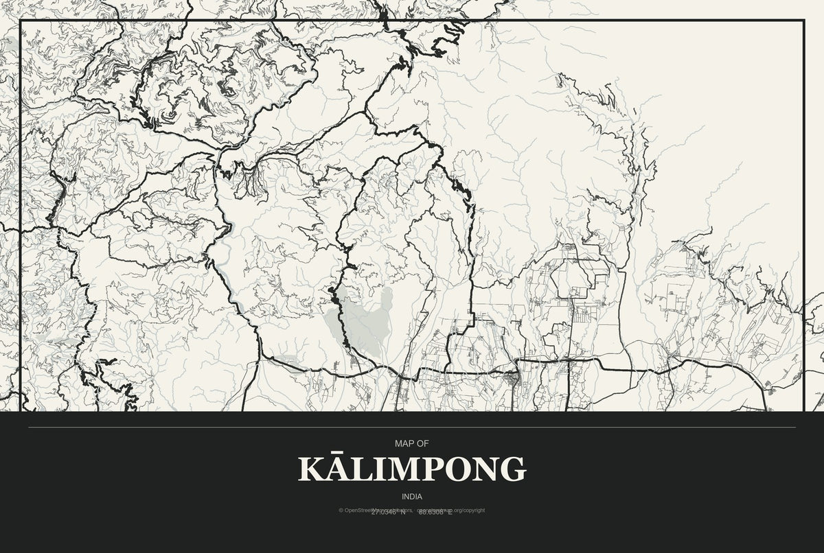 Kālimpong, India City Map Aluminum Sign in Museum Plaque style
