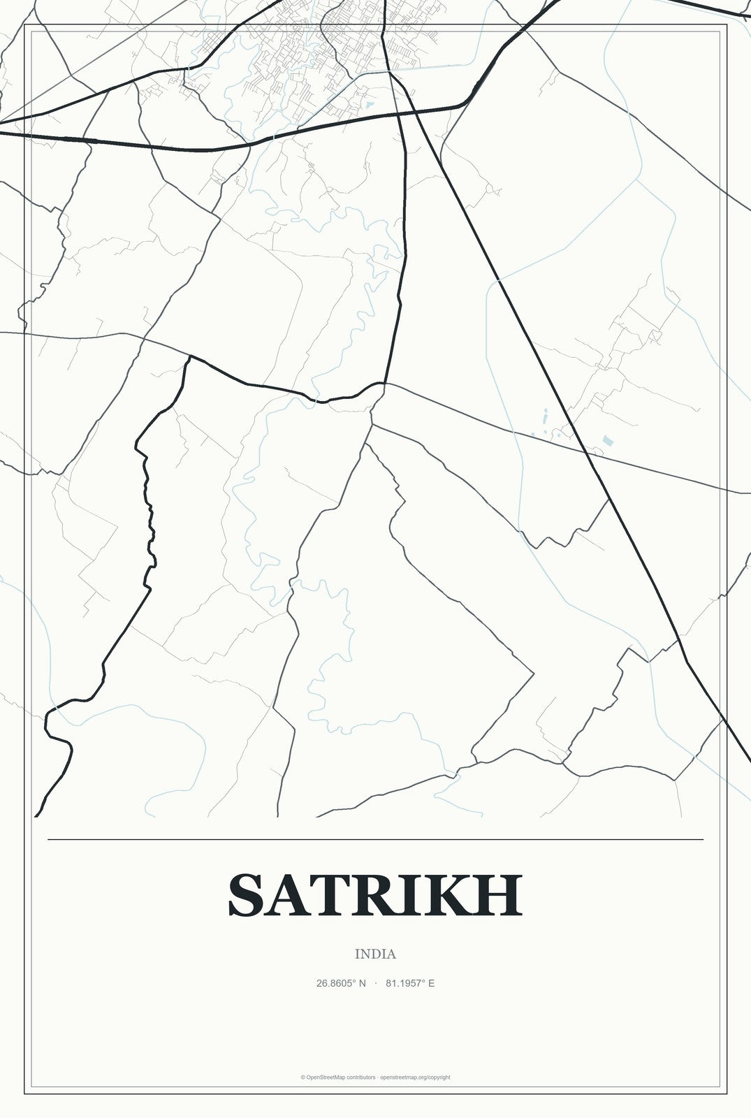 Satrikh, India City Map Aluminum Sign in Gallery Air style