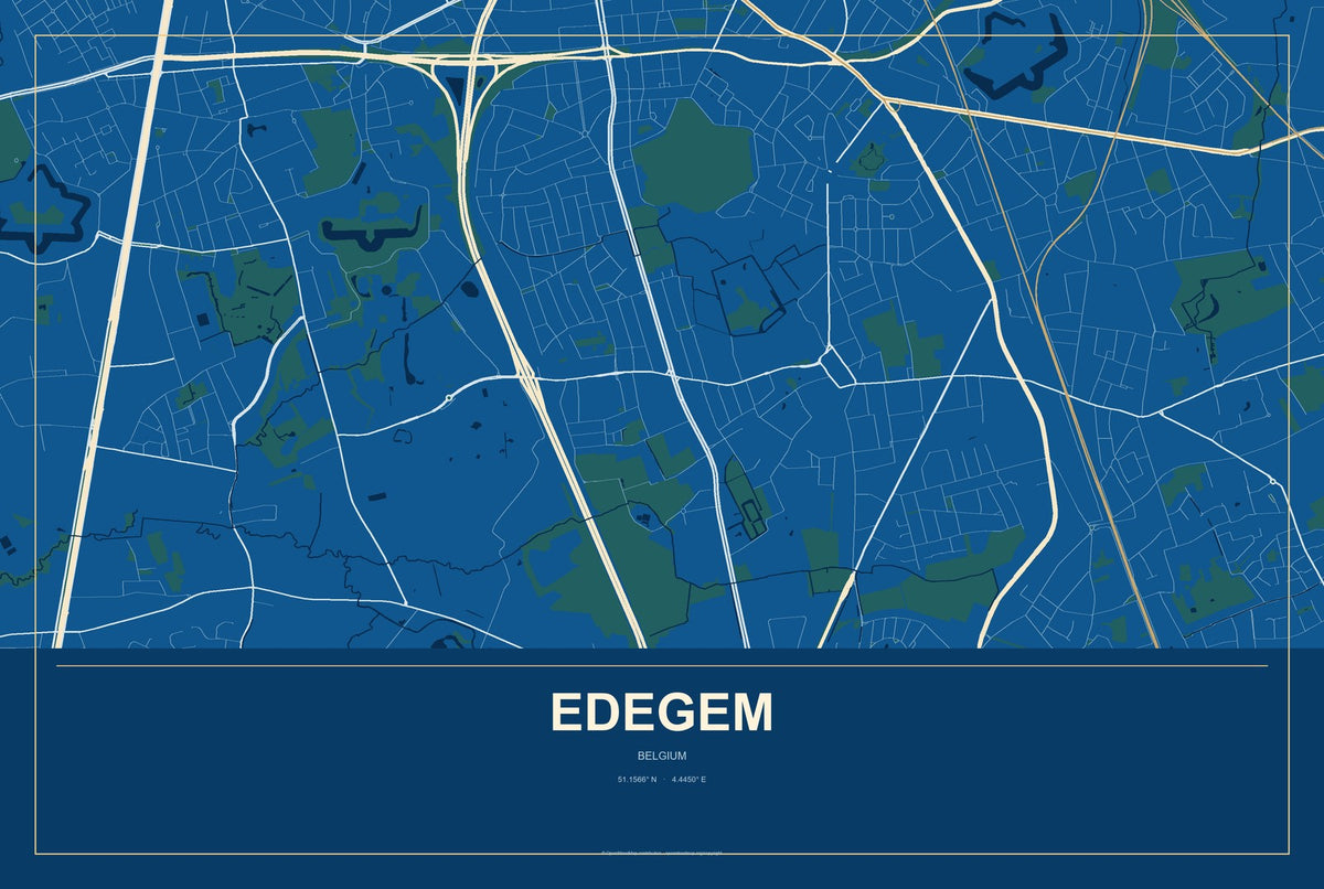 Edegem, Belgium City Map Aluminum Sign in Harbor Cobalt style