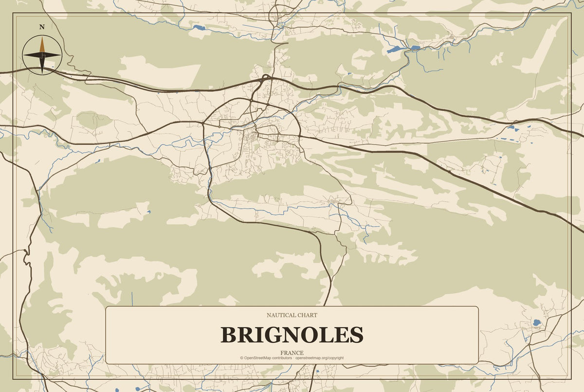Brignoles, France City Map Aluminum Sign in Heritage Nautical style