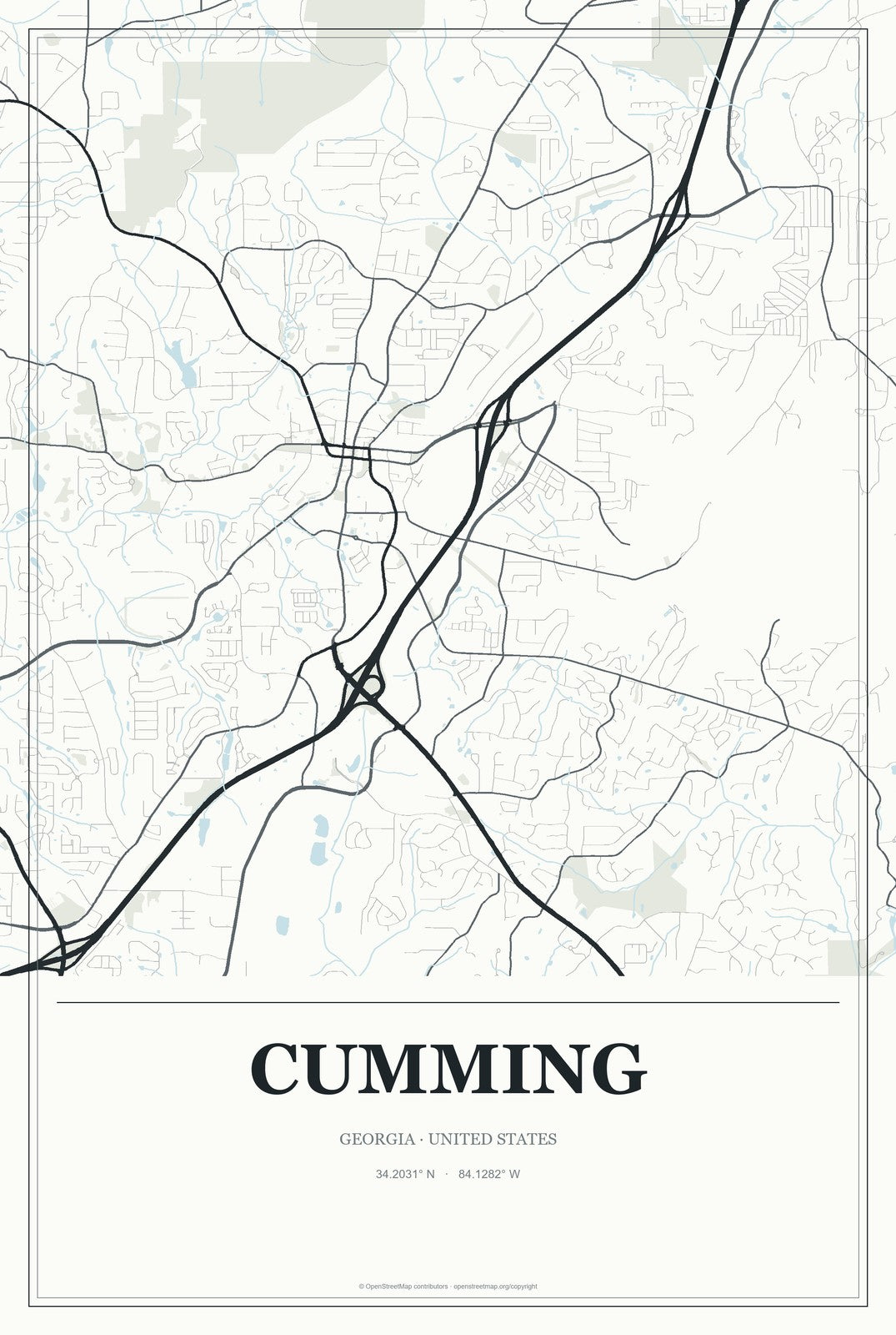 Cumming, Georgia City Map Aluminum Sign in Gallery Air style