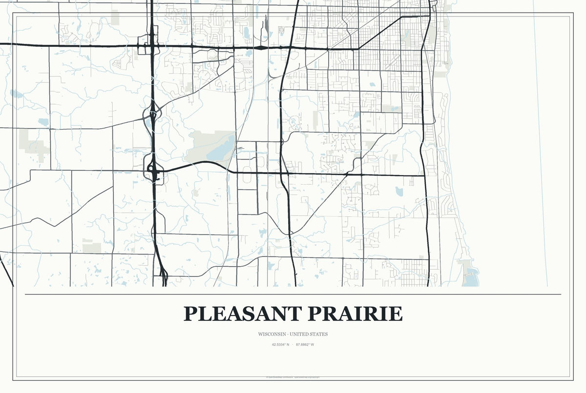 Pleasant Prairie, Wisconsin City Map Aluminum Sign in Gallery Air style