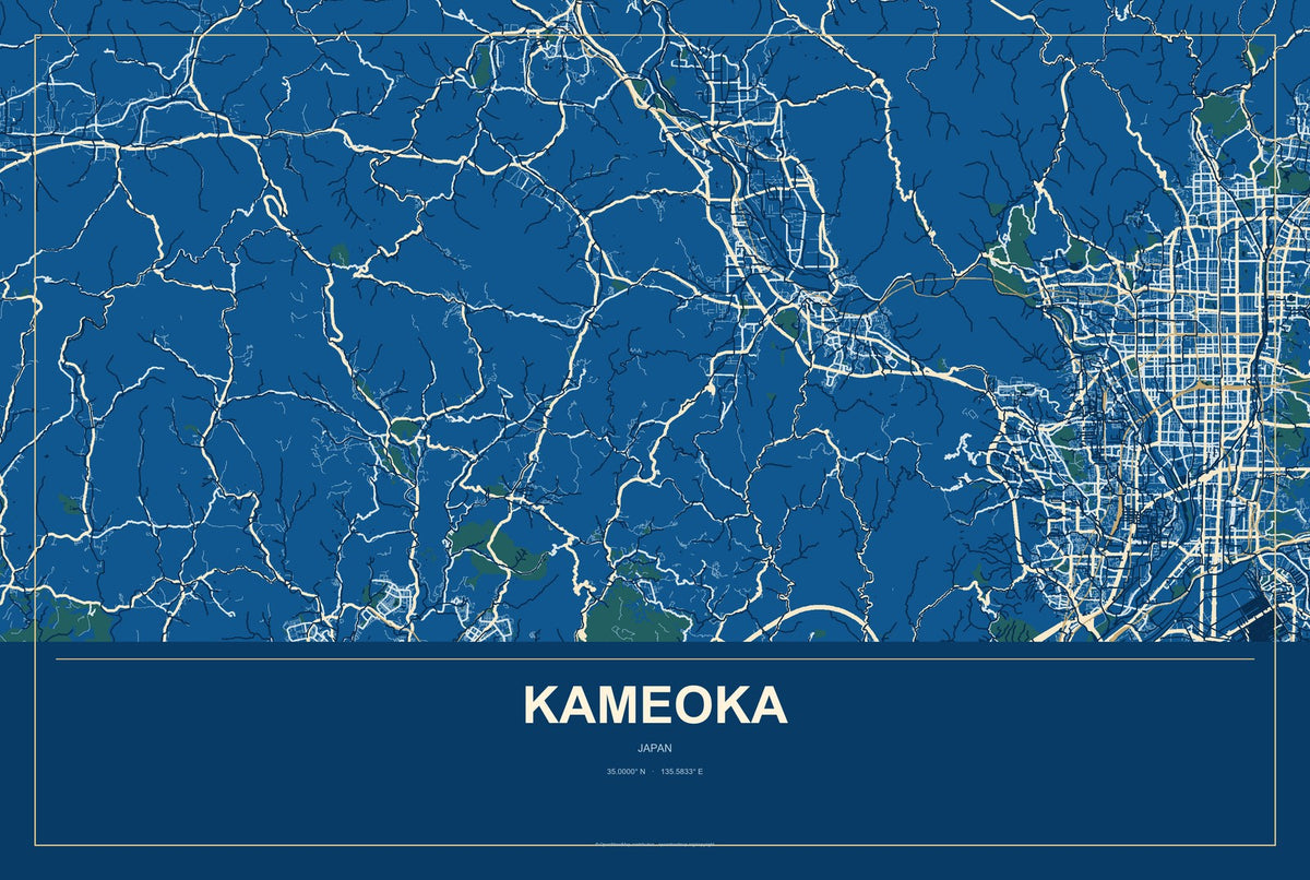 Kameoka, Japan City Map Aluminum Sign in Harbor Cobalt style